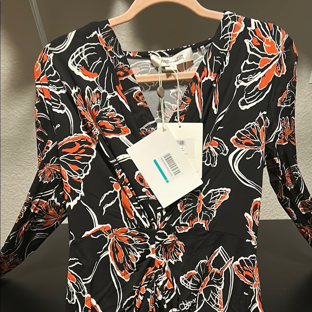 Diane Von Furstenberg Black and Orange Floral Dress